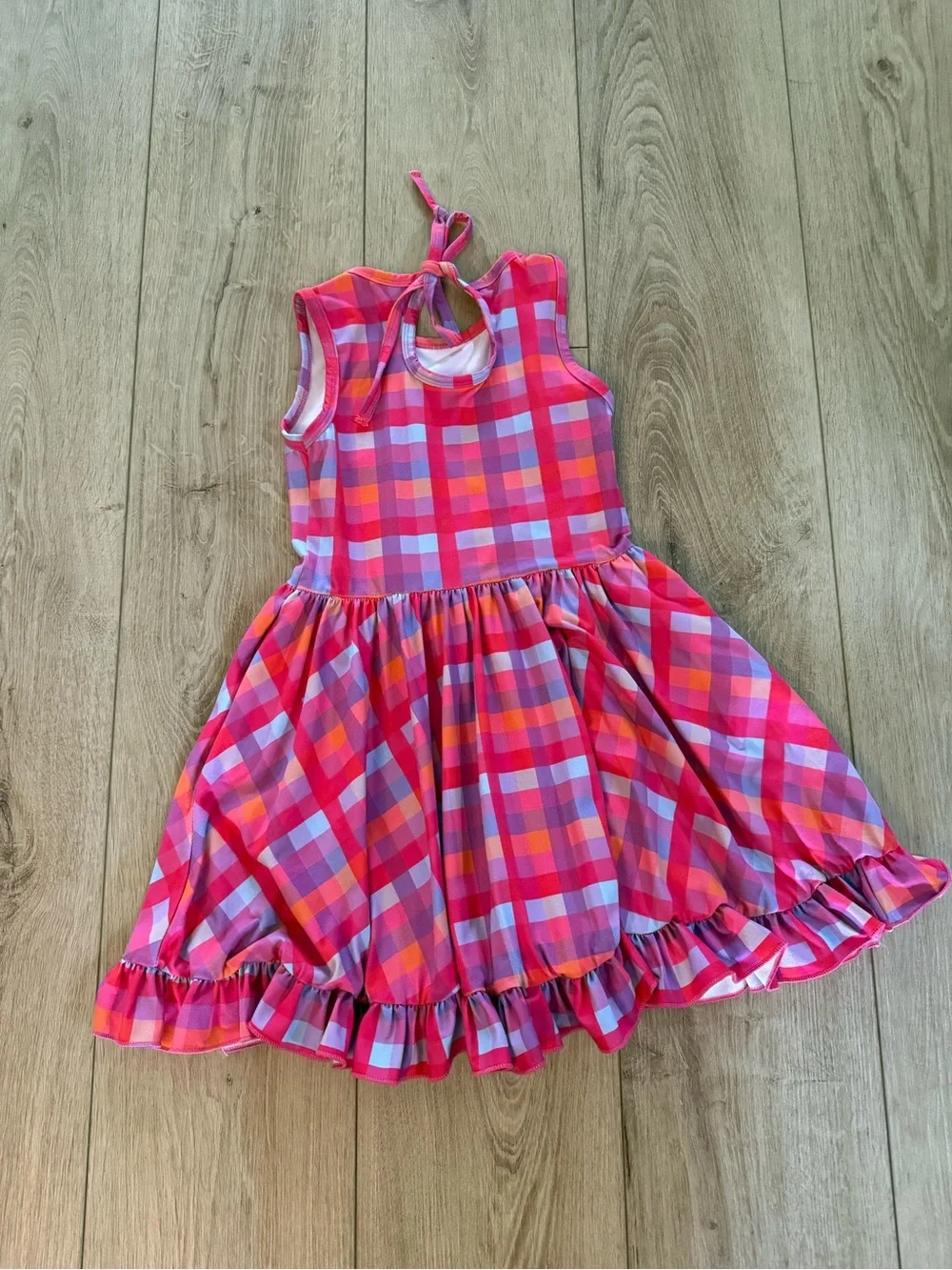Girlhood Pink Plaid Ruffle Hem Tank Dress